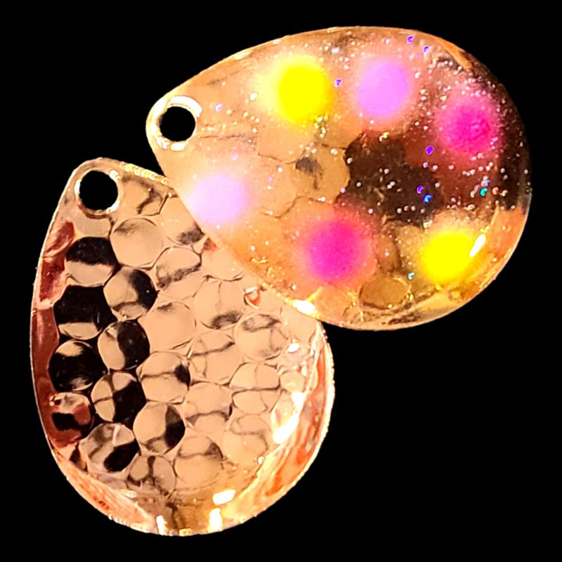 Bago Lures Confusion Walleye Whisperer Deep Cup Colorado Blade with copper back.