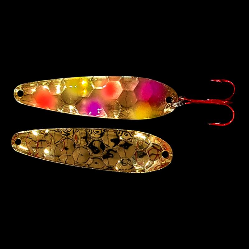 Bago Lures Confusion Walleye Whisperer Flutter Spoon with gold back.