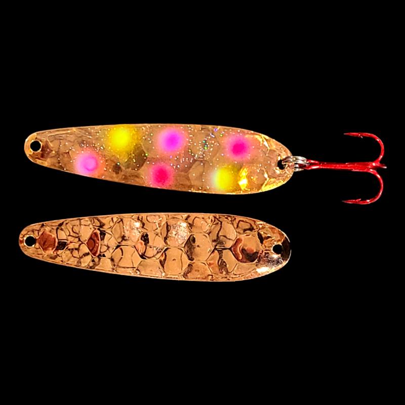 Bago Lures Confusion Walleye Whisperer Flutter Spoon with copper back.