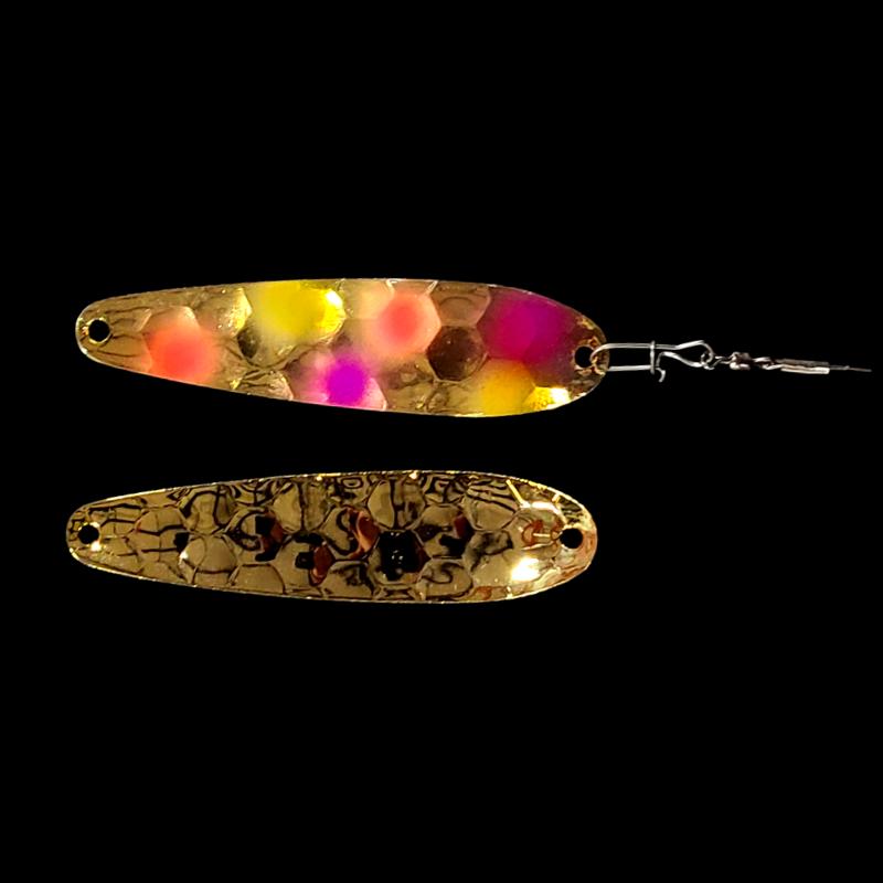 Bago Lures Confusion Crawler Dancer Spoon Harness with gold back.