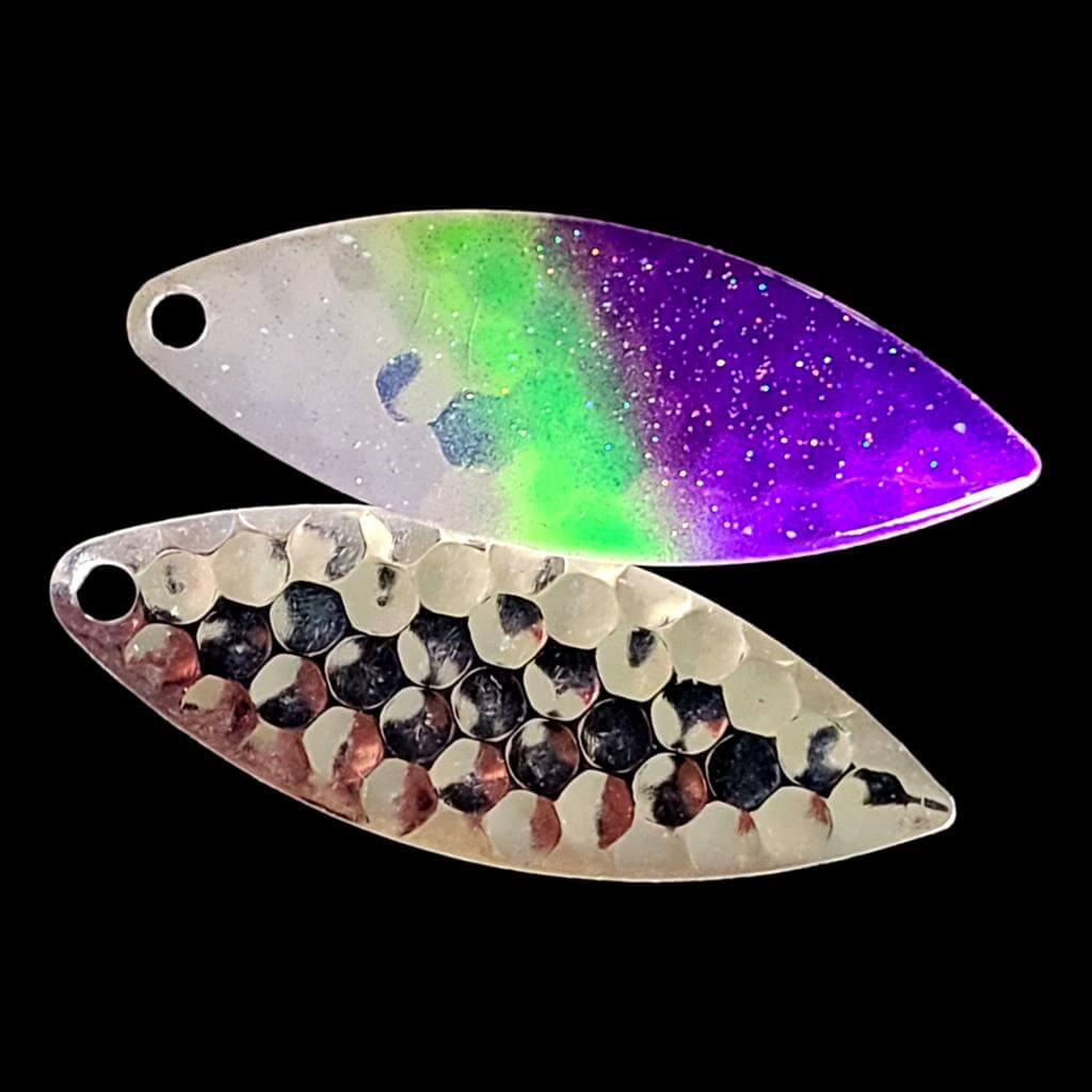Bago Lures Double UV Purple Flash Willowleaf Blade with silver back.