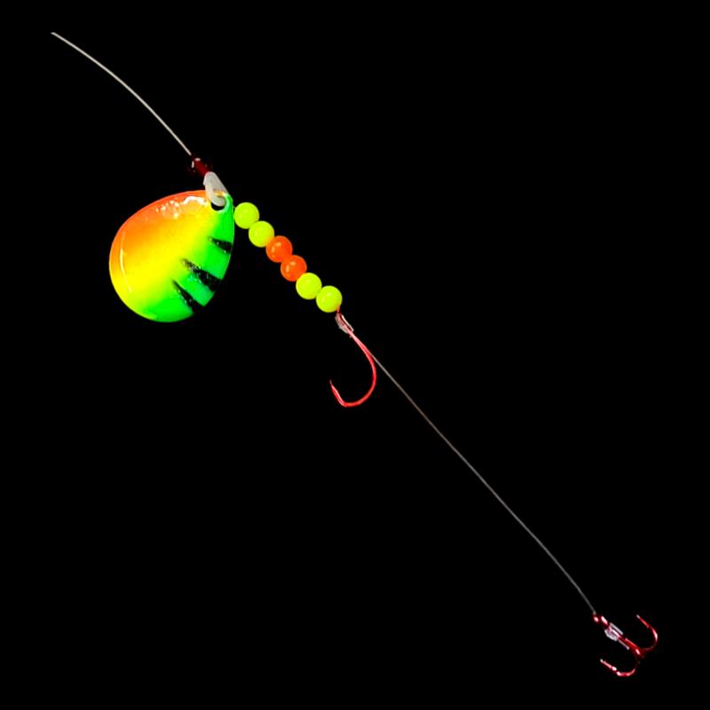 Bago Lures Firetiger Walleye Whisperer Crawler Harness with treble hook.