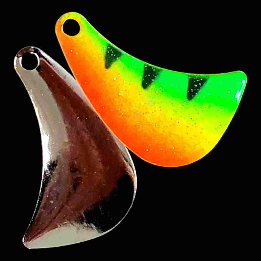 Bago Lures Firetiger Hatchet Spinner Blade with nickel back.