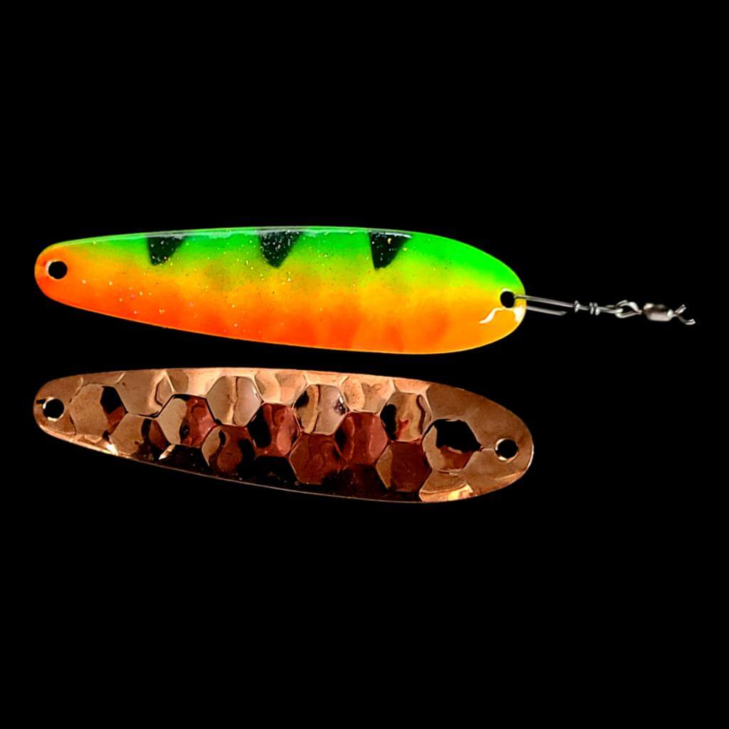Bago Lures Firetiger Spoon Harness with copper back.