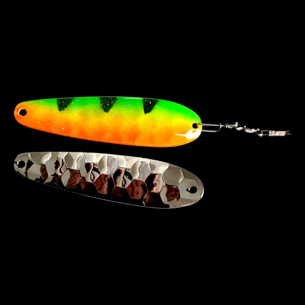 Bago Lures Firetiger Spoon Harness with nickel back.