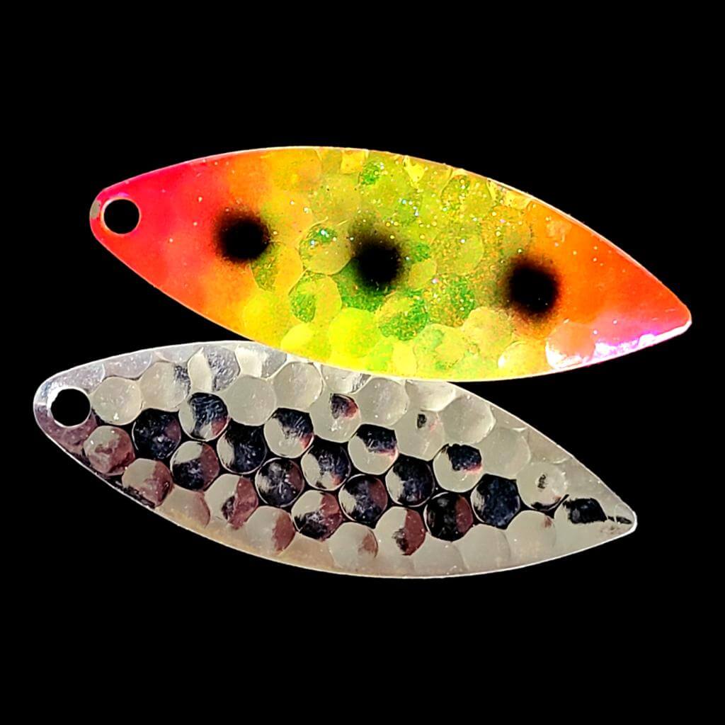 Bago Lures Freeze Out Willowleaf Spinner Blade with silver back.