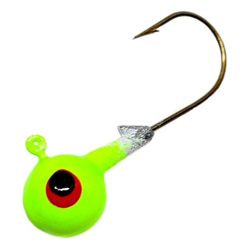 Bago Lures Glow Green Chartreuse Trophy Chaser Round Head Jig with Bait Keeper Barb.
