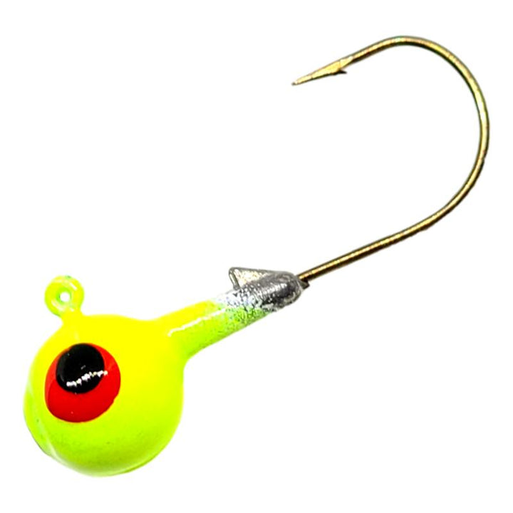 Bago Lures Glow Yellow Chartreuse Trophy Chaser Round Head Jig with Bait Keeper Barb.