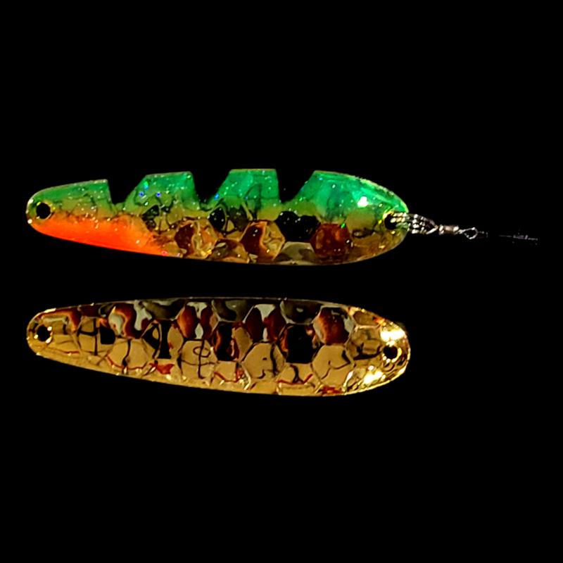 Bago Lures Golden Perch Slow Death Whisperer Spoon Harness with gold back.