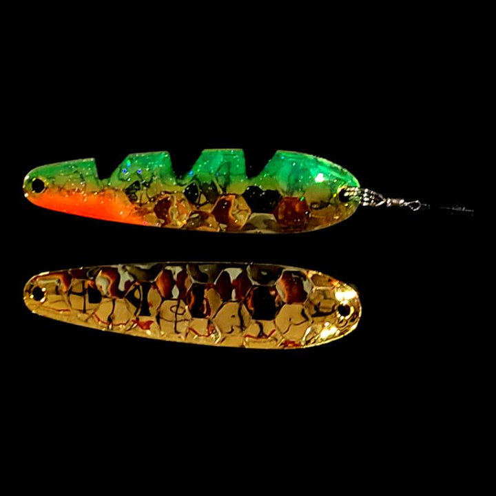 Bago Lures Golden Perch Slow Death Whisperer Spoon Harness with gold back.