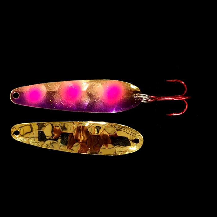 Walleye Whisperer Flutter Spoon with gold back.