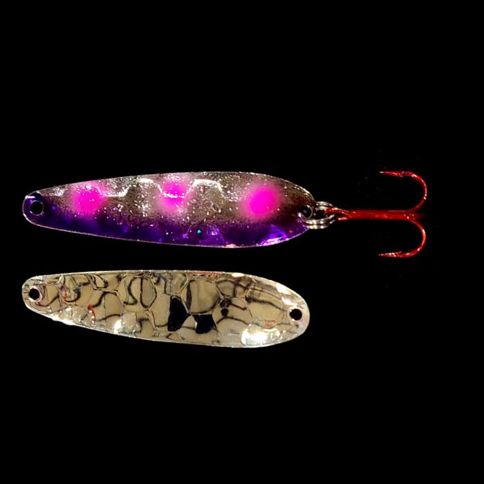 Walleye Whisperer Flutter Spoon with silver back.