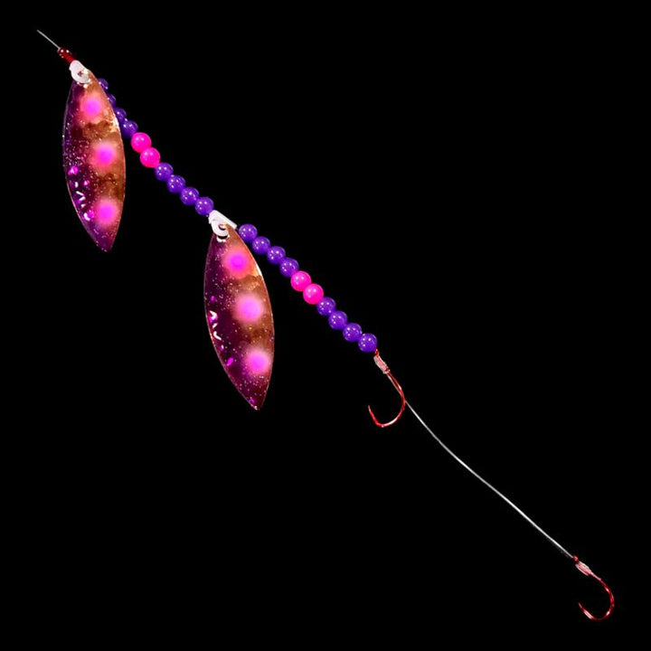 Bago Lures Grape Jelly Walleye Whisperer Tandem Willow Leaf Blade Crawler Harness.