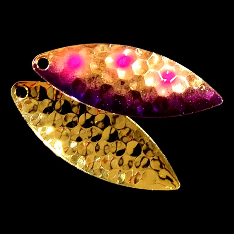 Bago Lures Grape Jelly Walleye Whisperer Willowleaf Spinner Blade with gold back.