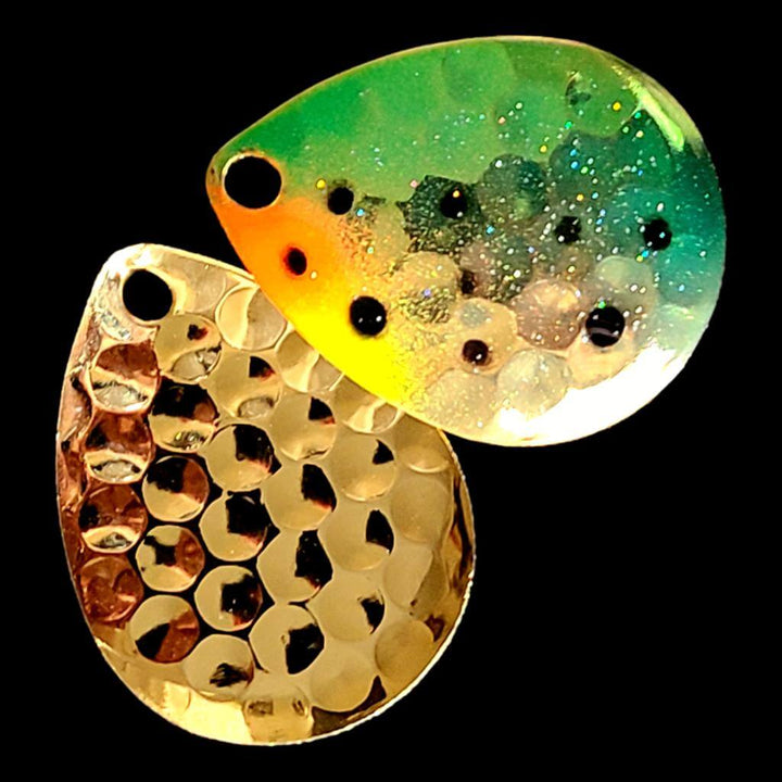 Bago Lures Green Huckleberry Deep Cup Colorado Blade with gold back.