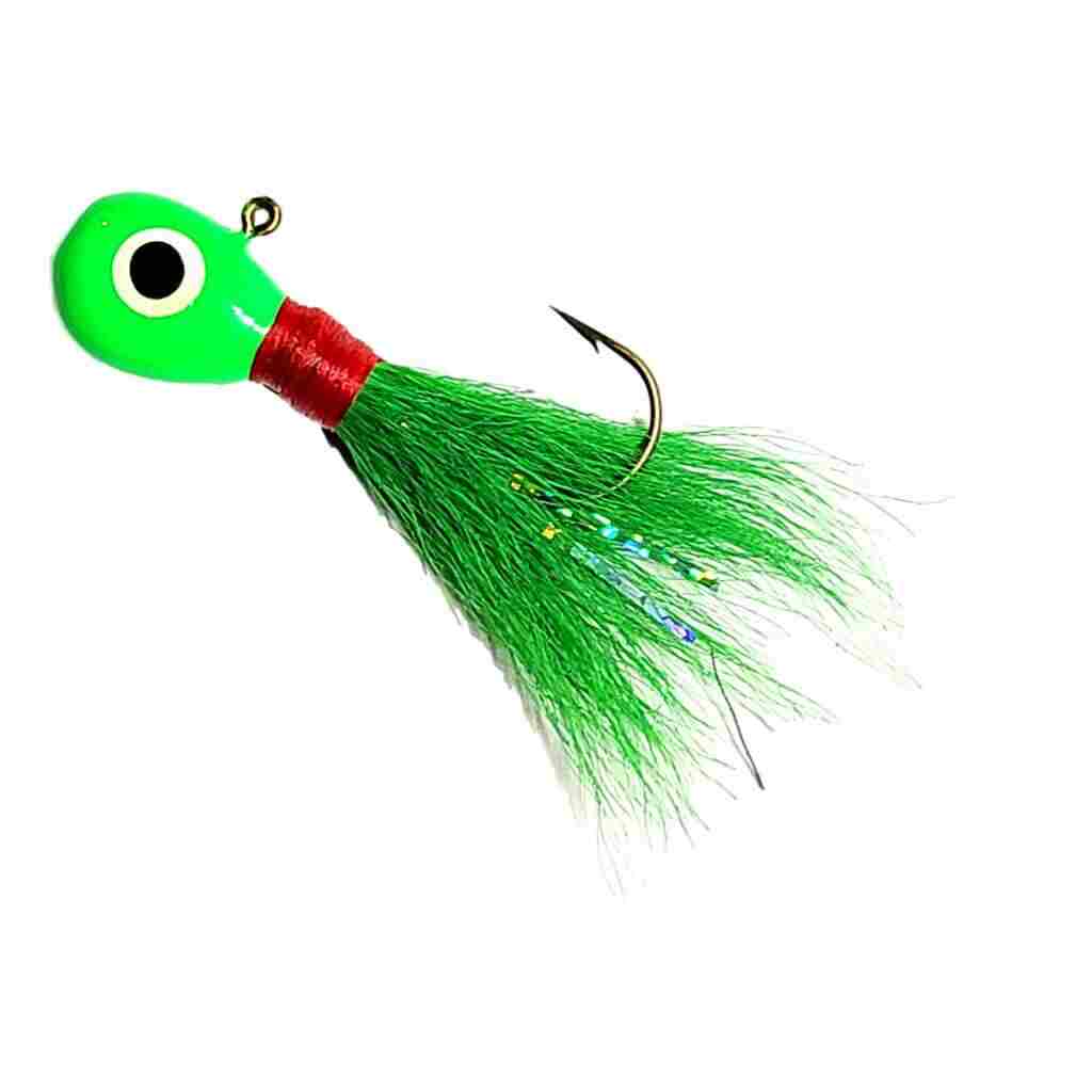 Bago Lures Lime Green Flat Head Bucktail Jig.