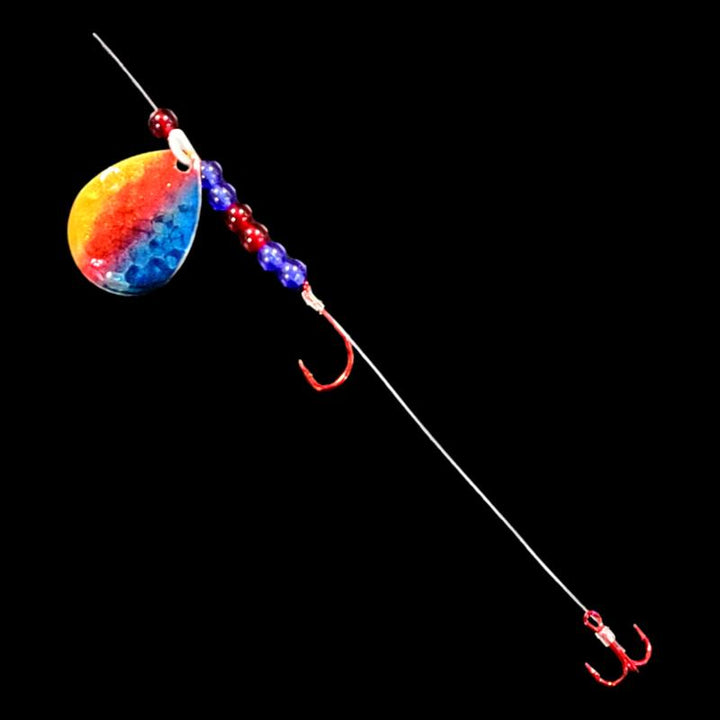 Bago Lures Metallic Superman Walleye Whisperer Crawler Harness with treble hook.