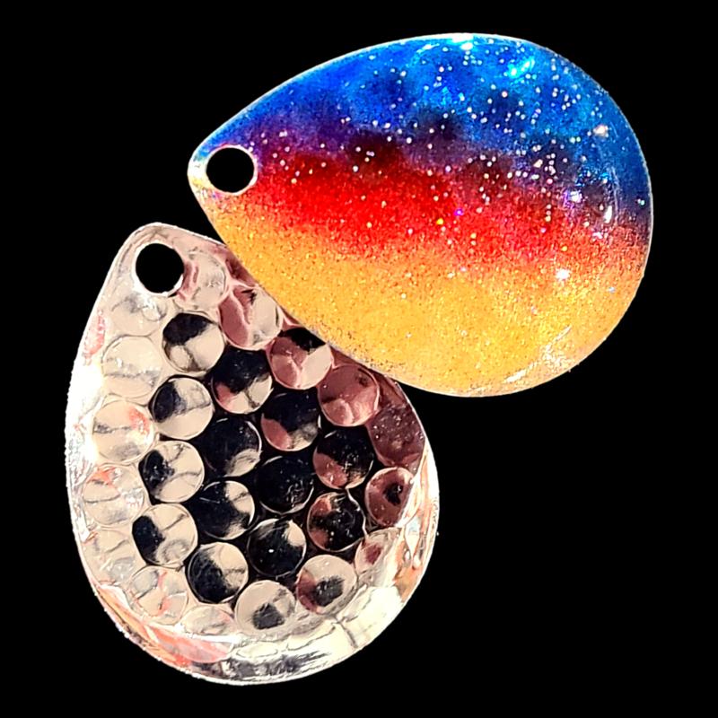 Bago Lures Metallic Superman Walleye Whisperer Deep Cup Colorado Blade with silver back.