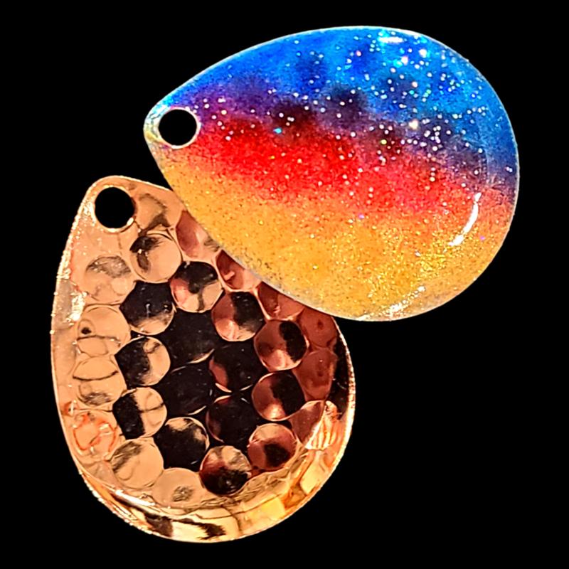 Bago Lures Metallic Superman Walleye Whisperer Deep Cup Colorado Blade with copper back.