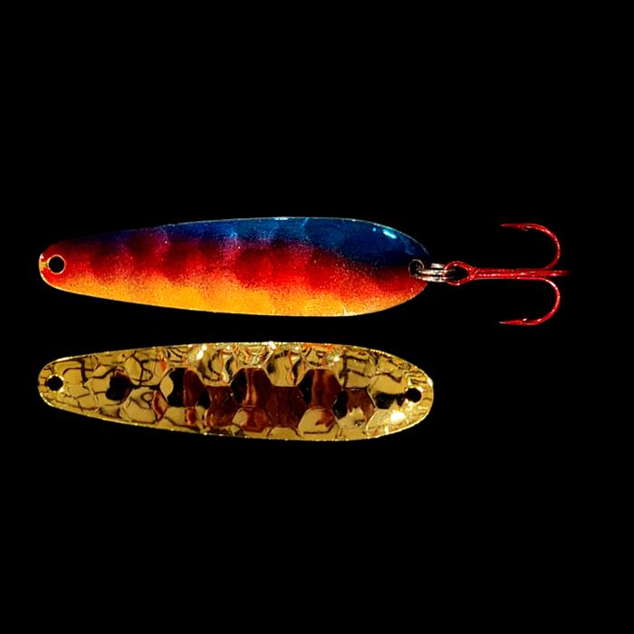Walleye Whisperer Flutter Spoon with gold back.
