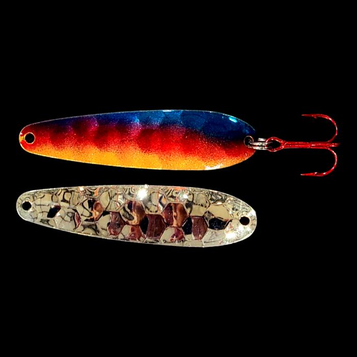 Walleye Whisperer Flutter Spoon with silver back.