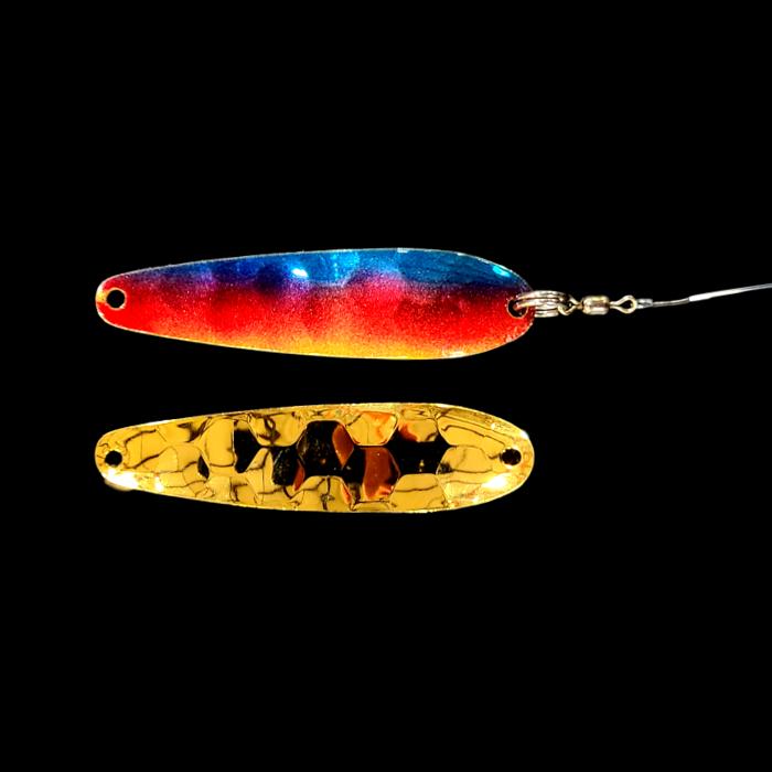 Metallic Superman Slow Death Whisperer Spoon Harness with gold back.