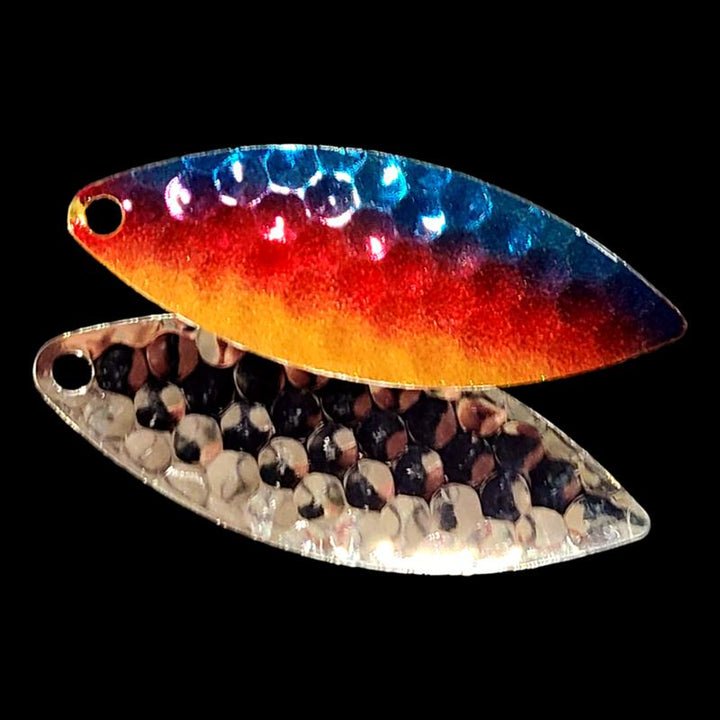 Bago Lures Metallic Superman Walleye Whisperer Willowleaf Blade with silver back.