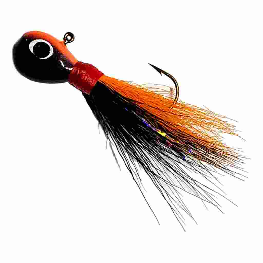 Bago Lures Orange Black Flat Head Bucktail Jig.