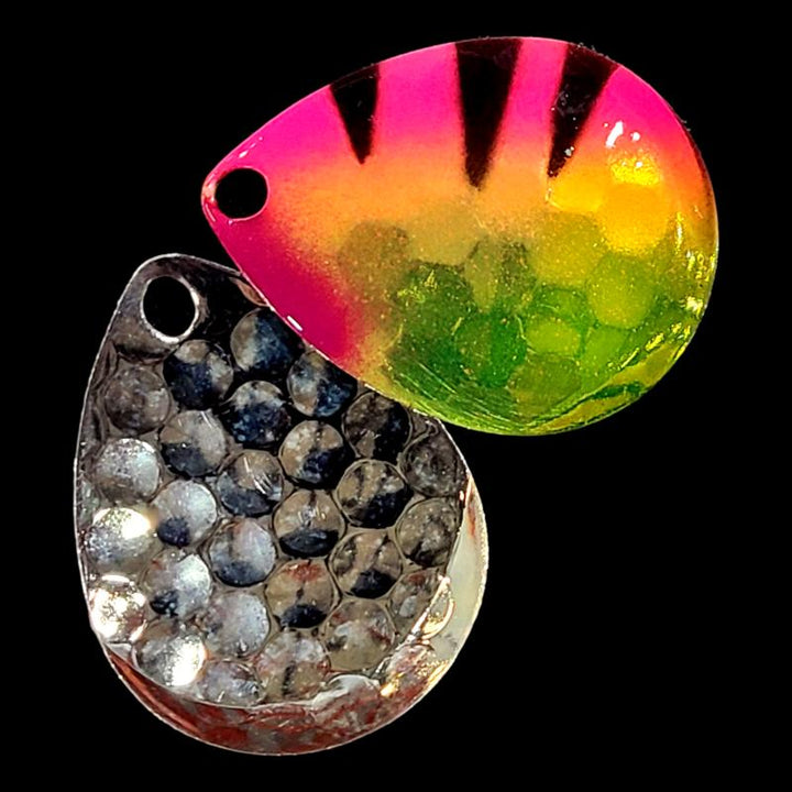 Bago Lures Pink Antifreeze Dragon Walleye Whisperer Deep Cup Colorado Blade with silver back.