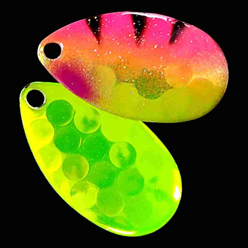 Bago Lures Pink Antifreeze Dragon Indiana Spinner Blade with antifreeze back.