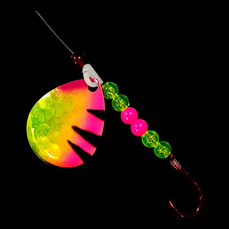 Bago Lures Pink Antifreeze Dragon Walleye Whisperer Spinner Rig.