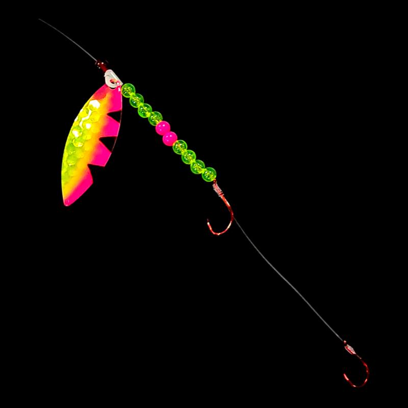Bago Lures Pink Antifreeze Dragon Walleye Whisperer Willow Leaf Blade Crawler Harness.
