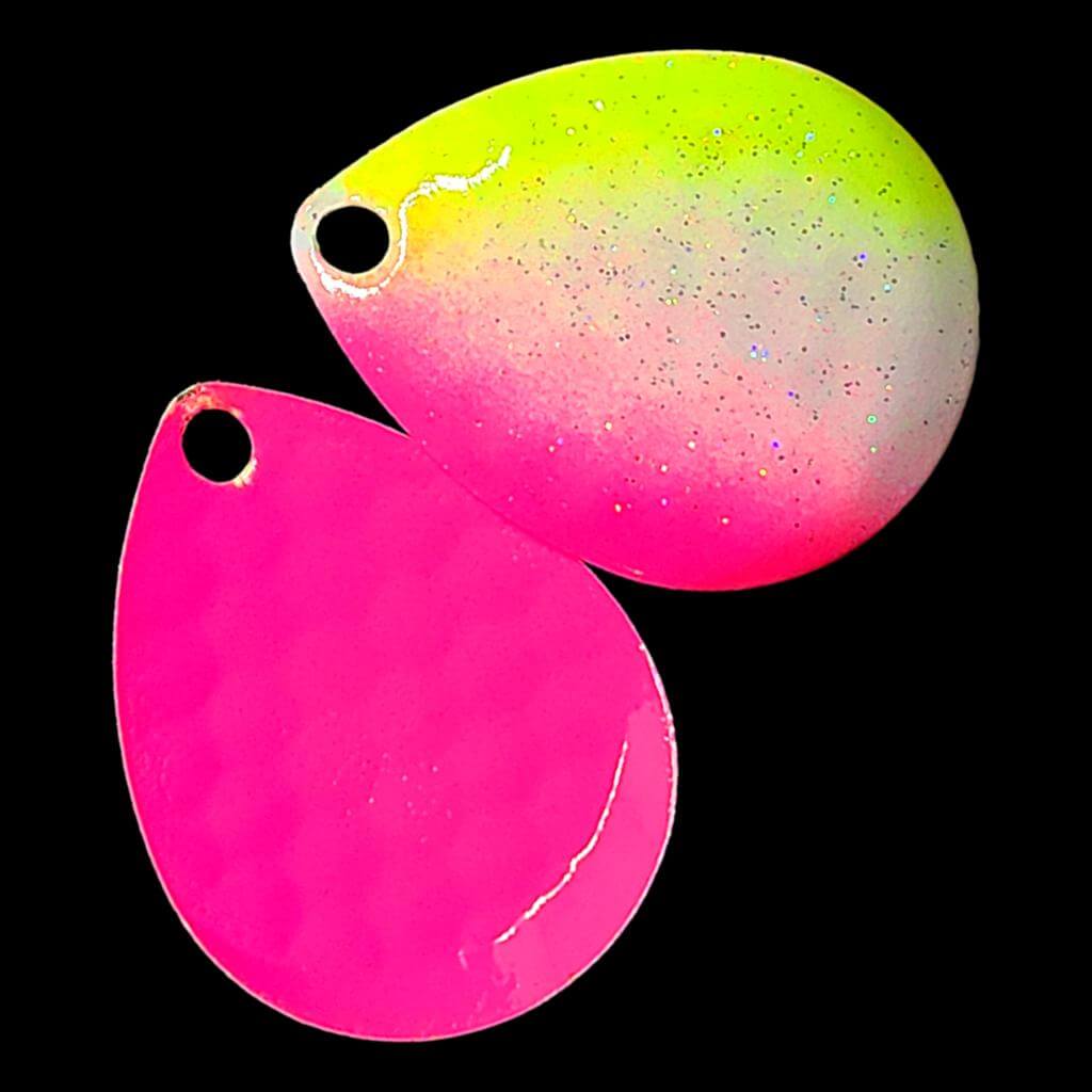 Bago Lures Pink Lemonade Deep Cup Colorado Blade with hot pink back.