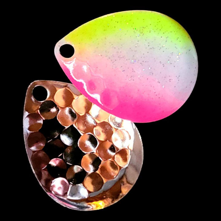 Bago Lures Pink Lemonade Deep Cup Colorado Blade with silver back.