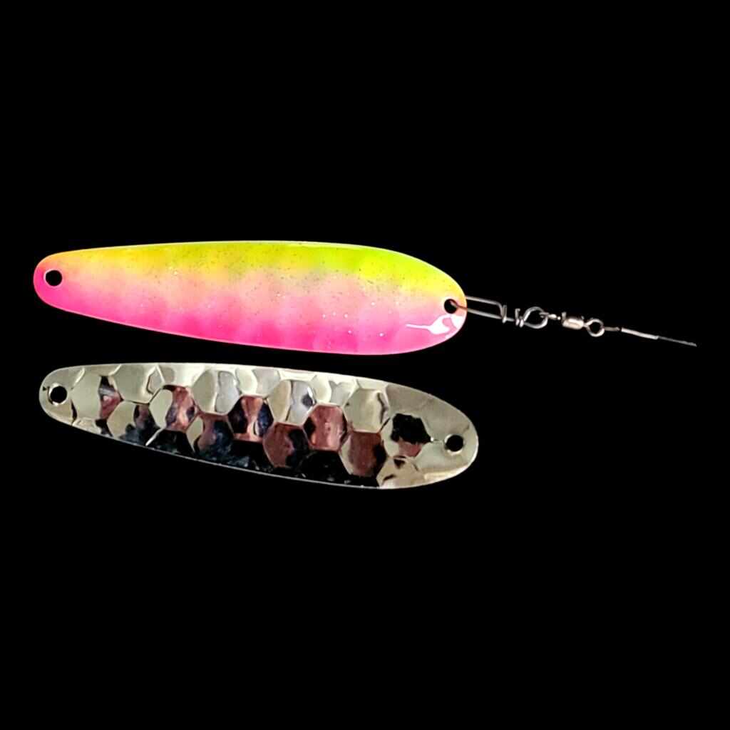 Bago Lures Pink Lemonade Spoon Harness with silver back.