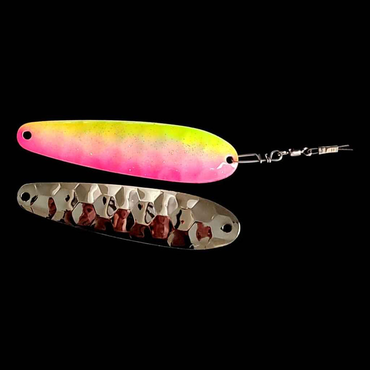 Bago Lures Pink Lemonade Spoon Harness with nickel back.