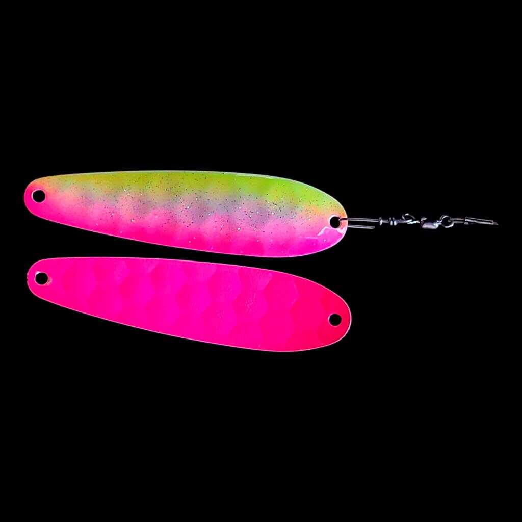 Bago Lures Pink Lemonade Spoon Harness with hot pink back.