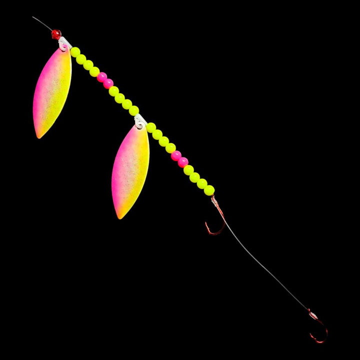 Bago Lures Pink Lemonade Tandem Willow Leaf Blade Crawler Harness.