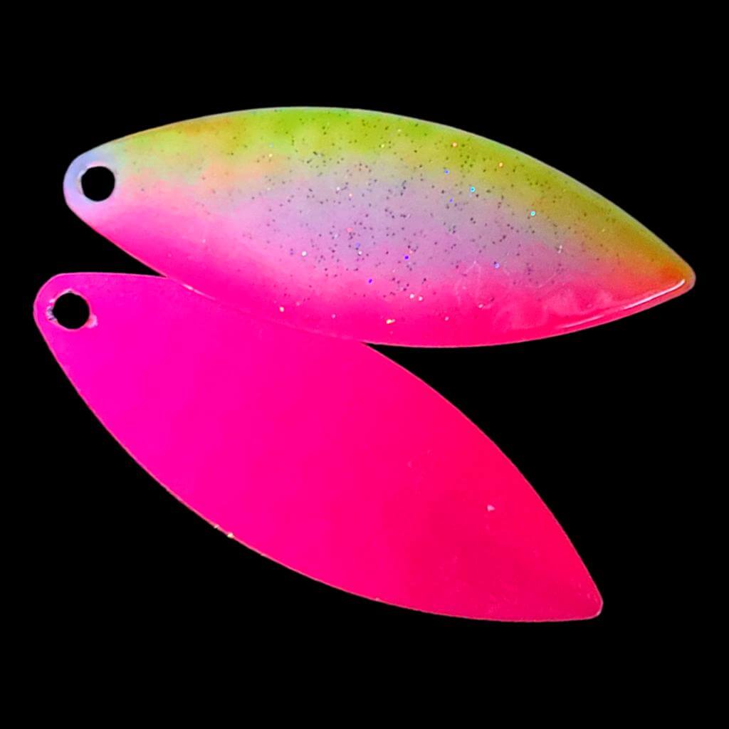 Bago Lures Pink Lemonade Willowleaf Blade with hot pink back.