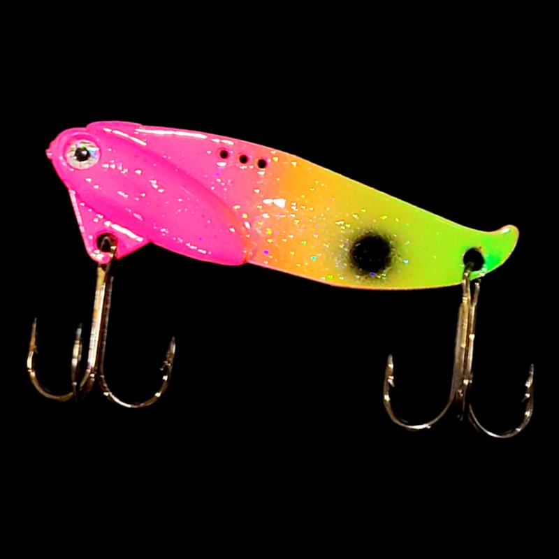 Bago Lures Pink Lime Attack Blade Bait.