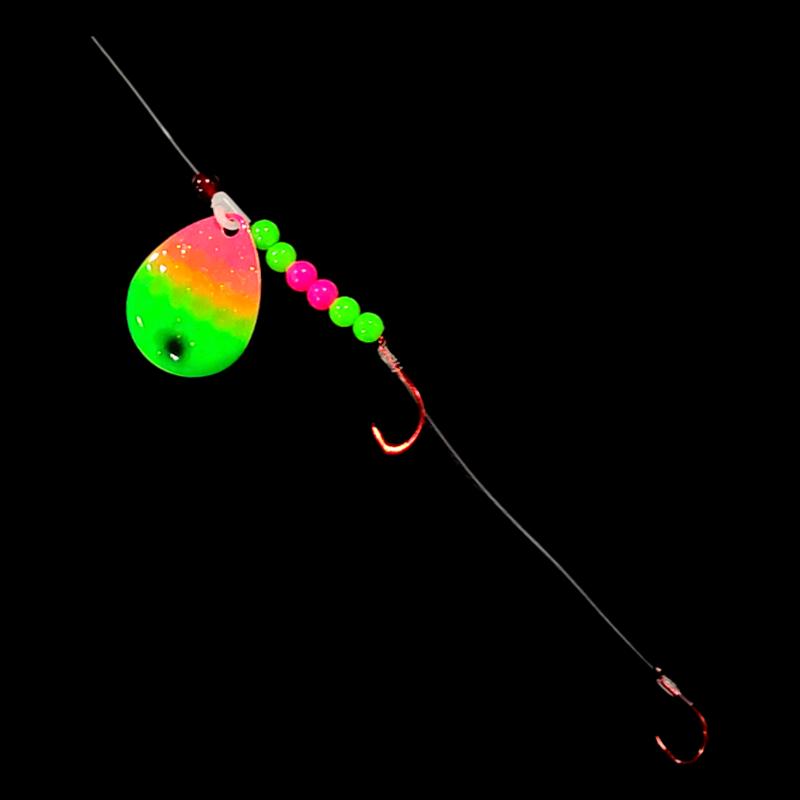 Bago Lures Pink Lime Attack Walleye Whisperer Crawler Harness.