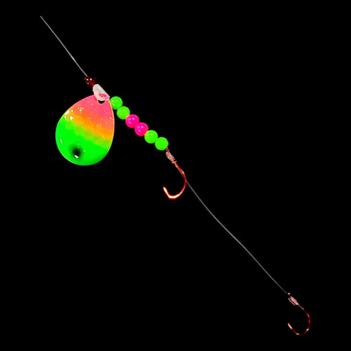 Bago Lures Pink Lime Attack Walleye Whisperer Crawler Harness.