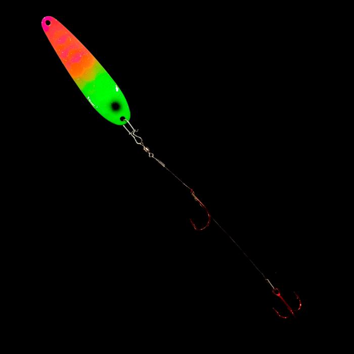 Bago Lures Pink Lime Attack Crawler Dancer Spoon Harness.
