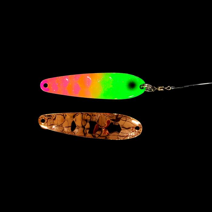 Pink Lime Attack Slow Death Whisperer Spoon Harness with copper back.