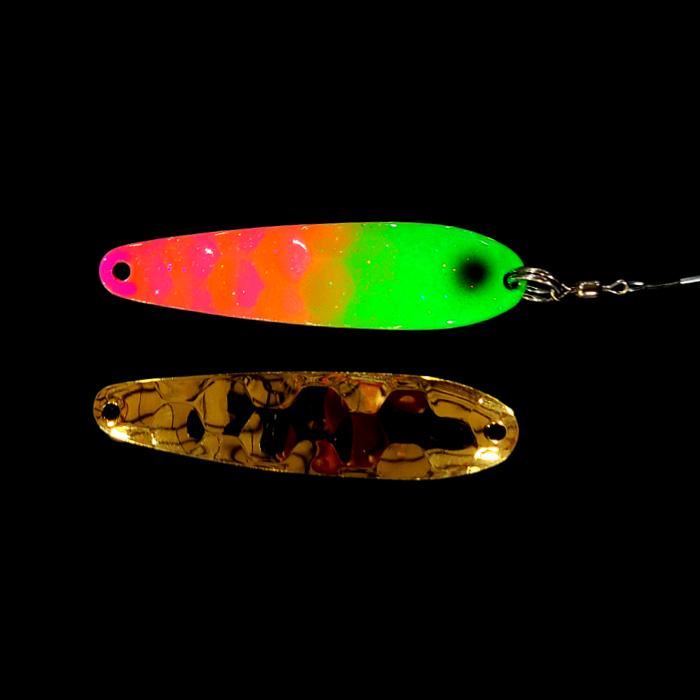 Pink Lime Attack Slow Death Whisperer Spoon Harness with gold back.