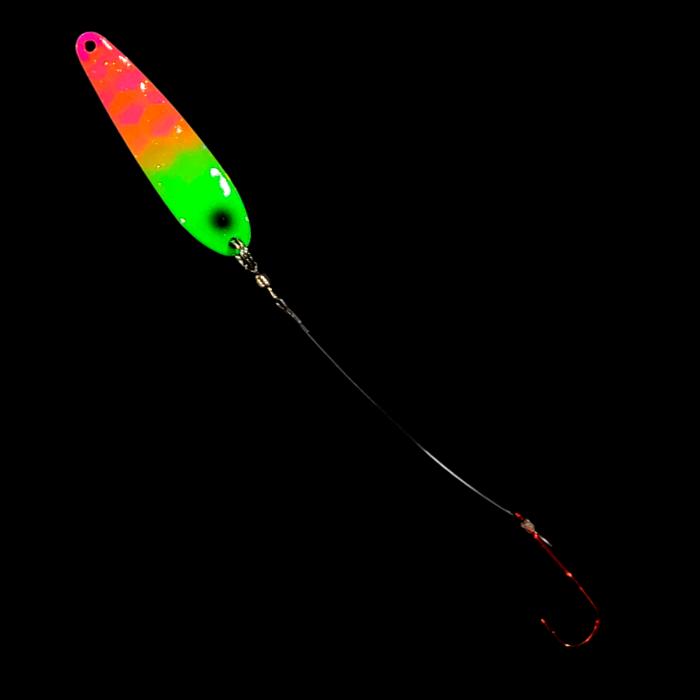 Bago Lures Pink Lime Attack Slow Death Whisperer Spoon Harness.