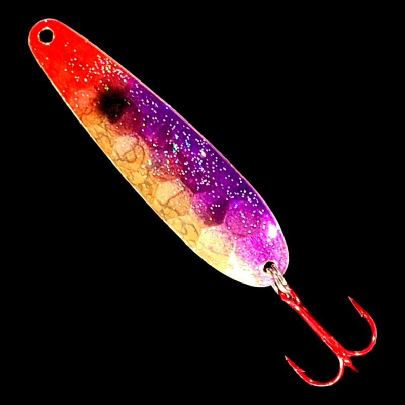Bago Lures Purple Clown Walleye Whisperer Flutter Spoon.