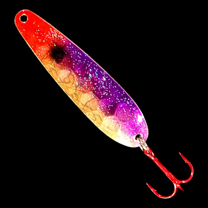 Bago Lures Purple Clown Walleye Whisperer Flutter Spoon.