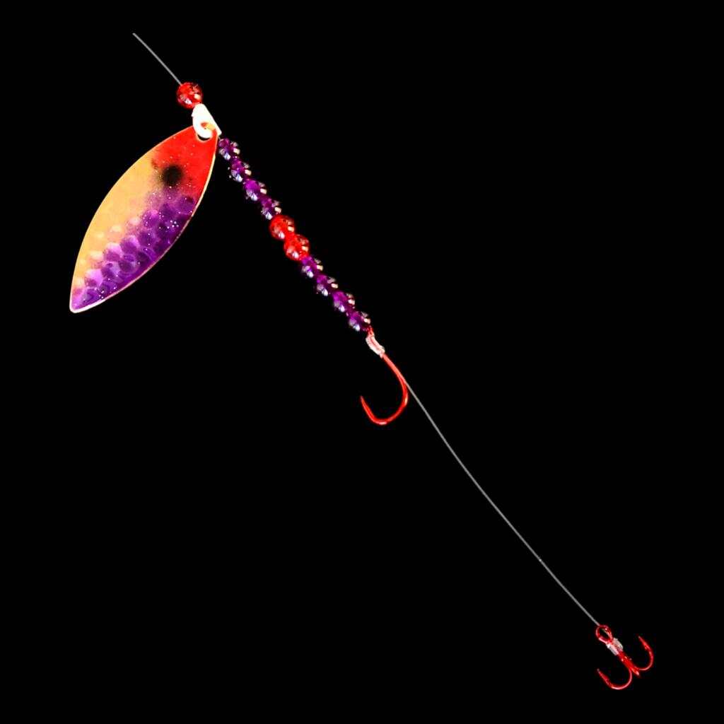 Bago Lures Purple Clown Willow Leaf Blade Crawler Harness with treble hook.