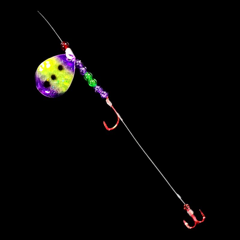 Purple Freeze Walleye Whisperer Crawler Harness SINGLE-TREBLE Hook Harness / #5 Colorado Blade Harness / 60 Fluorocarbon Leader
